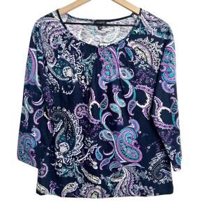 TALBOTS WOMEN'S PAISLEY ROUND NECK PARTY BLOUSE LONG SLEEVE SIZE LARG BRAND NEW